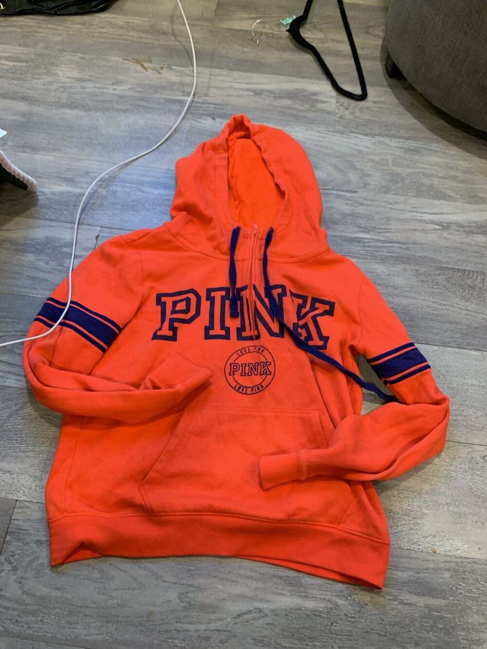 Pink Victoria's Secret Full-Zip Hoodie Size M Orange Navy Blue Lettering